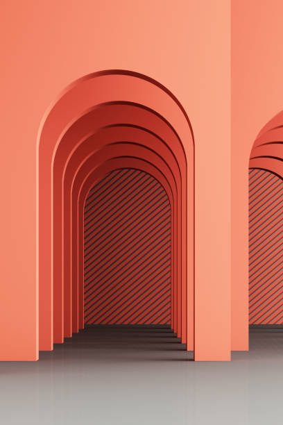 istock 3d rendering arc rhythm in orange and grey color. 1177649372