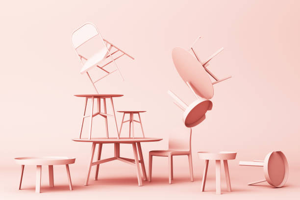 istock A lot of Chairs and coffee table in pastel pink tone. 3d rendering 1177649539