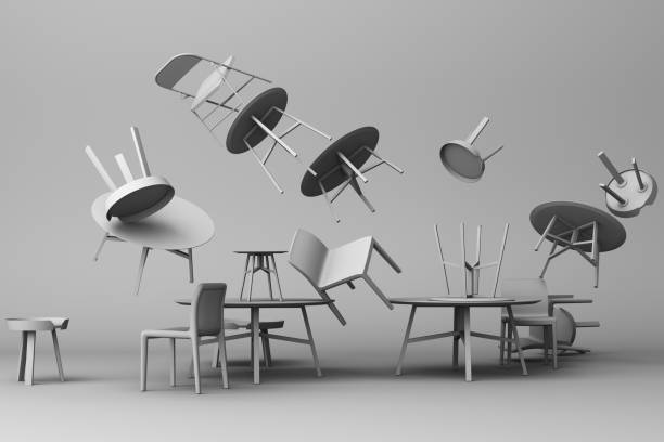 istock A lot of Chairs and coffee table in grey colour tone. 3d rendering 1177649574