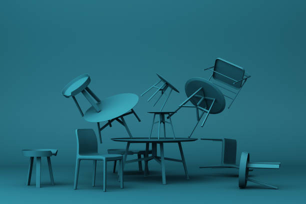 istock A lot of Chairs and coffee table in dark blue colour tone. 3d rendering 1177649575