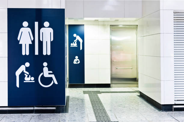 istock Blue public restroom sign on the wall 1177651837