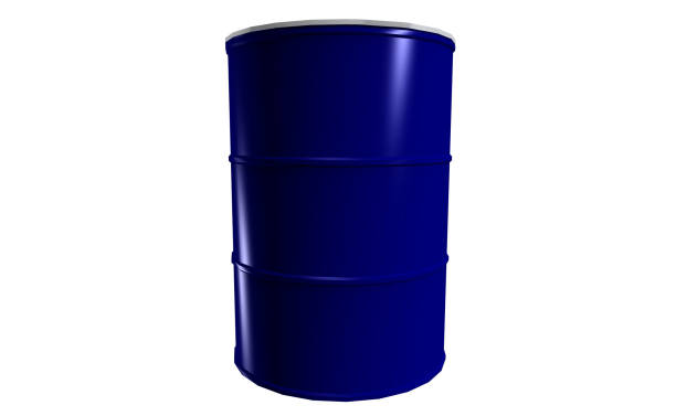 istock 3D metal barrels on white background 1177655956