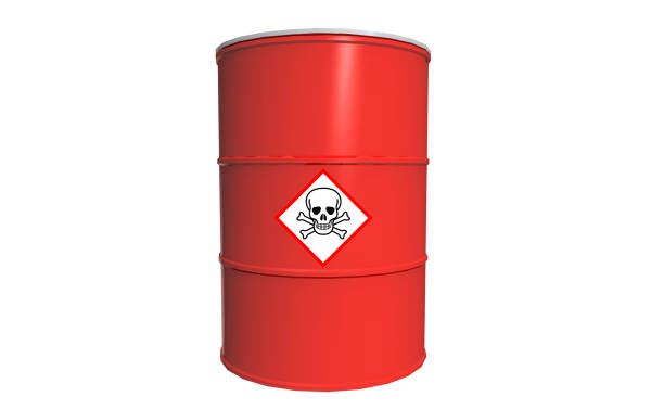 istock 3D metal barrels on white background 1177656041