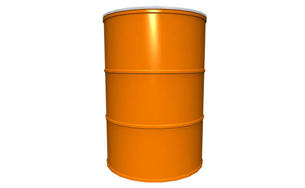 istock 3D metal barrels on white background 1177656273