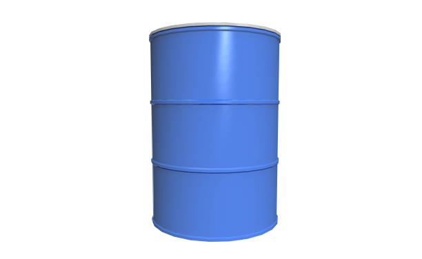 istock 3D metal barrels on white background 1177656278
