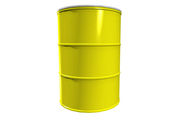 istock 3D metal barrels on white background 1177656291
