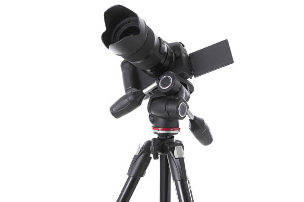 istock High angle view on massive black still-shot camera on trepied isolated 1177656354