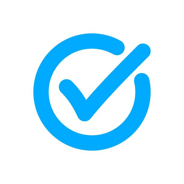 illustrazioni stock, clip art, cartoni animati e icone di tendenza di icona del segno di spunta piatto blu. - check mark ok symbol blue
