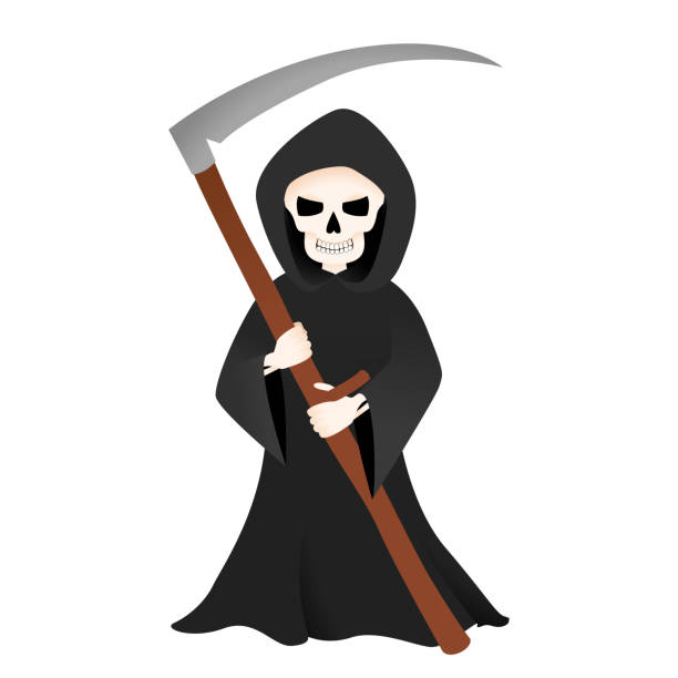 Grim reaper Halloween skeleton death costume Grim reaper with scythe isolated on white. Halloween skeleton death costume Scythe stock illustrations