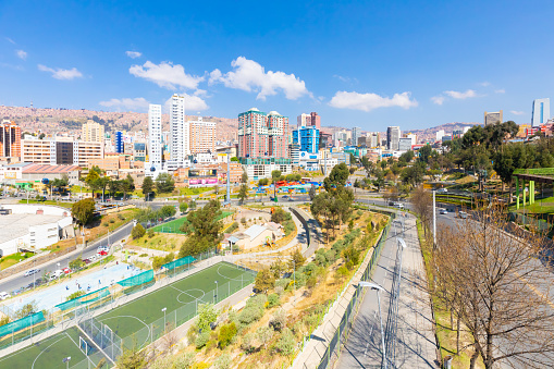 La Paz Bolivia September 17, panoramic view of the Belen district in the morning and its skyscrapers. Shoot on September 17, 2019