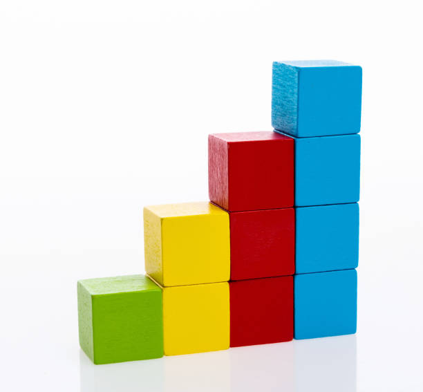 istock Wooden toy block stairs on white background 1177672043