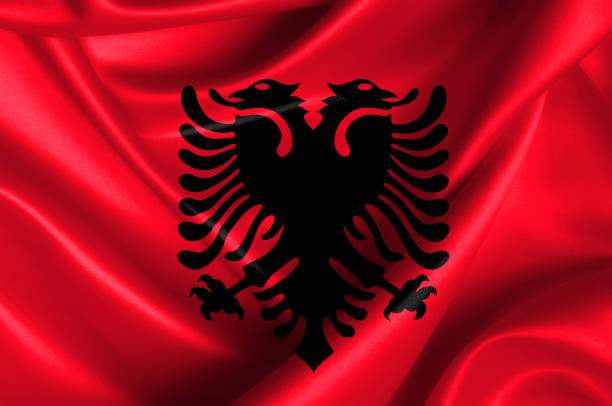 istock Albania waving flag 1177674156