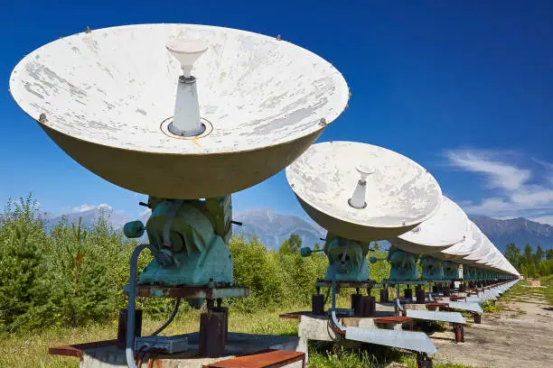 Photo of Dish radio telescope against the sky