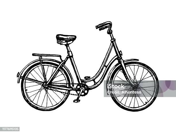 Эскиз Чернил Винтажного Велосипеда — стоковая векторная графика и другие изображения на тему Двухколёсный велосипед - Двухколёсный велосипед, Кататься на велосипеде, Стиль ретро
