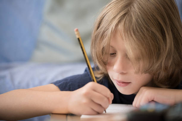 istock Young boy aged 9 studying and doing homework at home 1177706306
