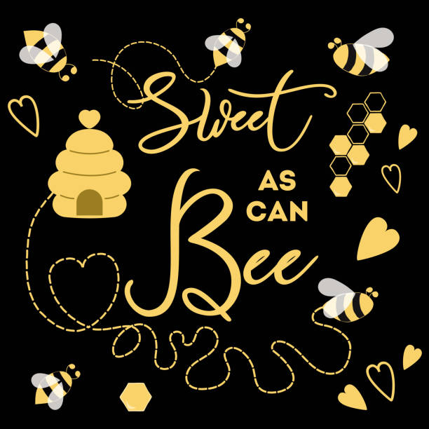 illustrazioni stock, clip art, cartoni animati e icone di tendenza di dolce come può ape striscione ape su sfondo nero design di banner carino per il compleanno dei bambini baby shower - 2552