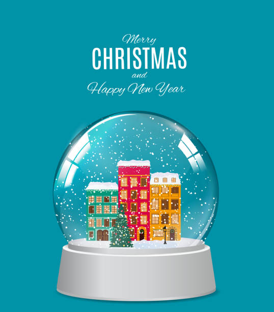 Snow glass globe with little town in winter for Christmas and New Year gift.Vector Illustration Snow glass globe with little town in winter for Christmas and New Year gift.Vector Illustration EPS10 snowball stock illustrations