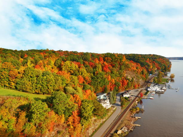Hudson Valley Autumn scenic of the Hudson River at Highland, New York, USA hudson stock pictures, royalty-free photos & images