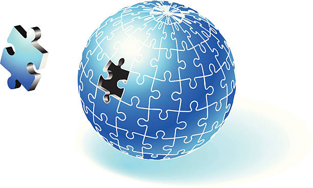 The missing puzzle piece globe vector art illustration