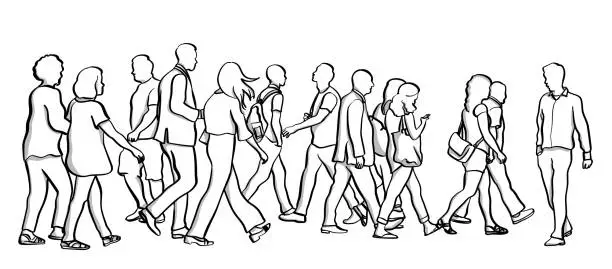 Vector illustration of Walking Against The Crowd