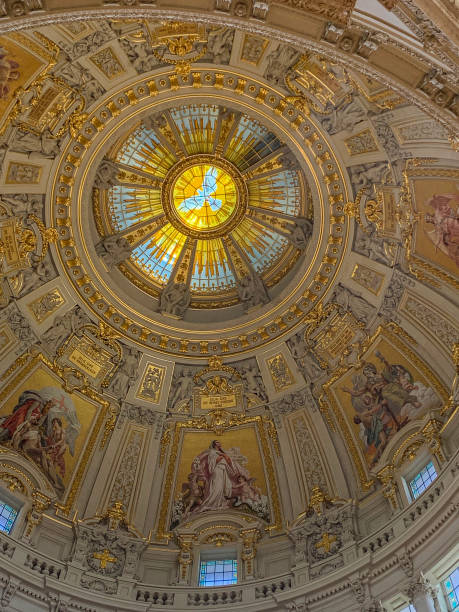 Berlin, Germany, April 16, 2019: Berlin Cathedral (German: Berliner Dom) is the common name for the Evangelical Supreme Parish and Collegiate Church (German: Oberpfarr- und Domkirche zu Berlin) in Berlin, Germany. It is located on Museum Island in the Mitte borough. The current building was finished in 1905 and is a major work of Historicist architecture of the \