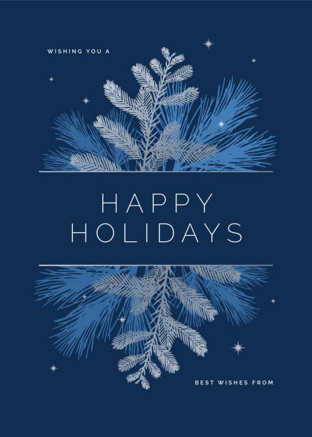 ilustrações de stock, clip art, desenhos animados e ícones de holiday card with evergreen silhouettes. - christmas card