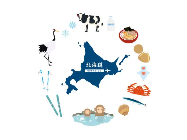 Vector illustration of Hokkaido set1