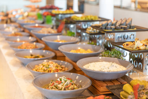 istock Salad bar. Salad trays on buffet ready to eat in restaurant 1177741713