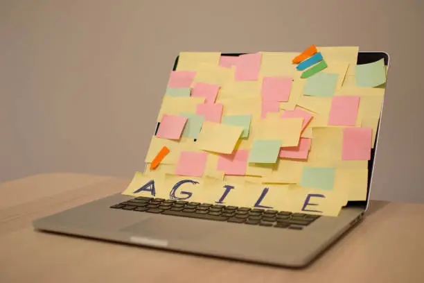 Photo of Laptop screen covered by adhesive notes