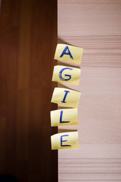 istock Agile is written with yellow sticky notes. Adhesive notes are used in agile methodology. 1177745850