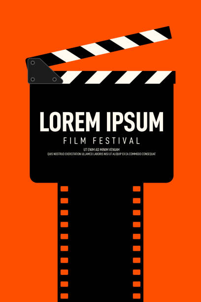 Movie and film poster design template background vintage retro style Movie and film poster design template background with clapperboard. Graphic design element template can be used for backdrop, brochure, leaflet, flyer, print, publication, vector illustration film festival stock illustrations