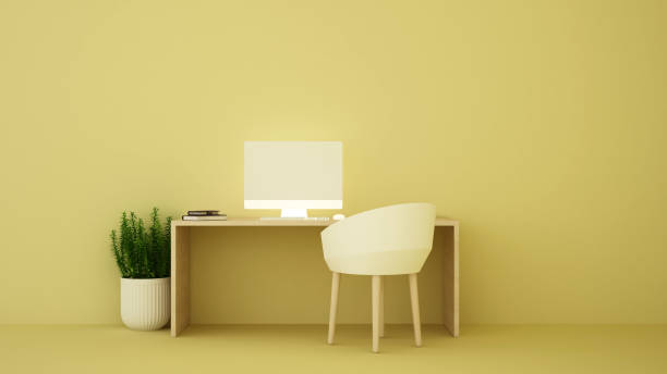 istock Work space in the yellow room for bussiness artwork. Study room on yellow tone presentation.3D Illustration 1177751905