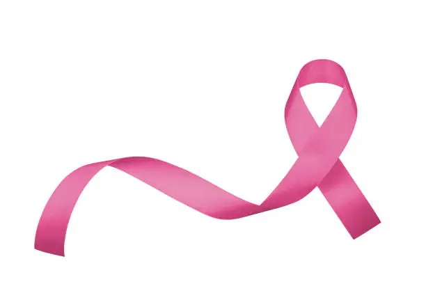 Photo of Breast cancer awareness pink ribbon for Wear pink day charity in October for woman health and patient survivor fighting with breast tumor illness (bow isolated with clipping path on white background)