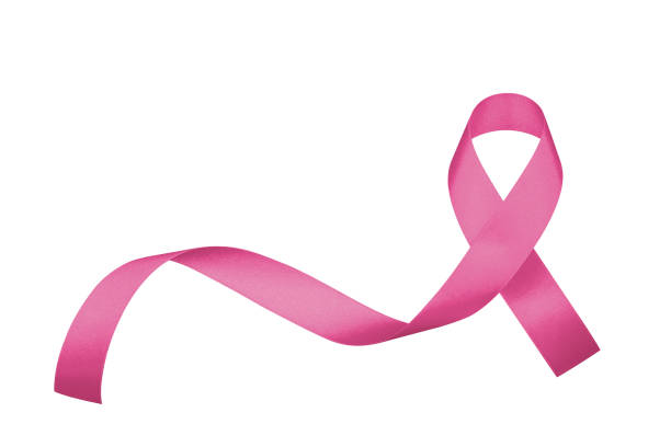 consciência de câncer de mama rosa fita para desgaste dia rosa caridade em outubro para a saúde da mulher e sobrevivente paciente que luta com doença do tumor do peito (curva isolada com o trajeto de grampeamento no fundo branco) - fita de consciência para o câncer de mama - fotografias e filmes do acervo