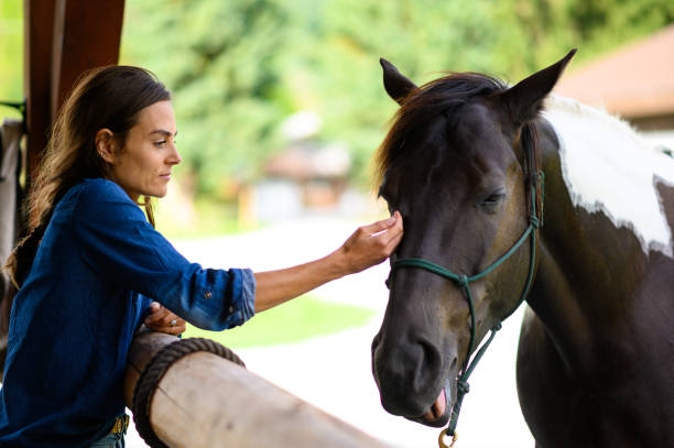 istock Female rancher working with her horse 1177760586