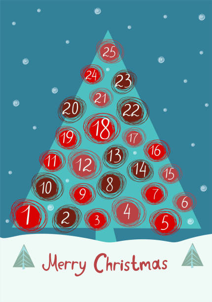 illustrations, cliparts, dessins animés et icônes de calendrier de l'avent en forme d'arbre de noel. - advent calendar advent christmas tree christmas