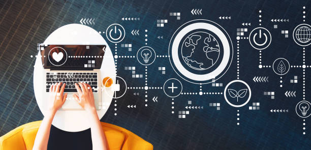 istock Green eco earth concept with person using a laptop 1177763063