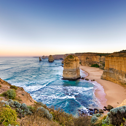 Twelve Apostles, Great Ocean Road, Victoria, Australia, at sunrise.