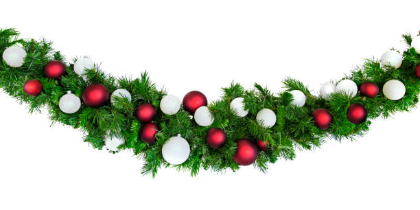 istock Christmas Garland with Red and Silver Baubles Isolated on White 1177777968