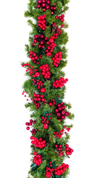 istock Christmas Garland with Red Berries Vertical Hang Isolated on White 1177777972