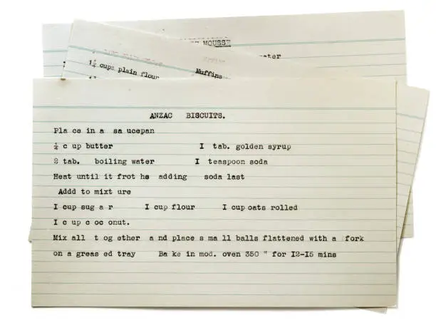 Photo of Vintage Typed Recipe for Anzac Biscuits