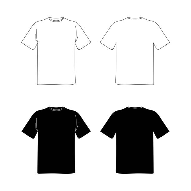 ilustraciones, imágenes clip art, dibujos animados e iconos de stock de plantilla de camiseta en blanco. imagen vectorial en blanco y negro. ilustración plana. maqueta vista frontal y trasera - camiseta