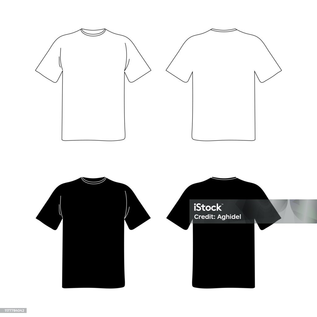 Blank T Shirt Template Black And White Vector Image Flat Illustration Front  And Back View Mockup Stock Illustration - Download Image Now - iStock