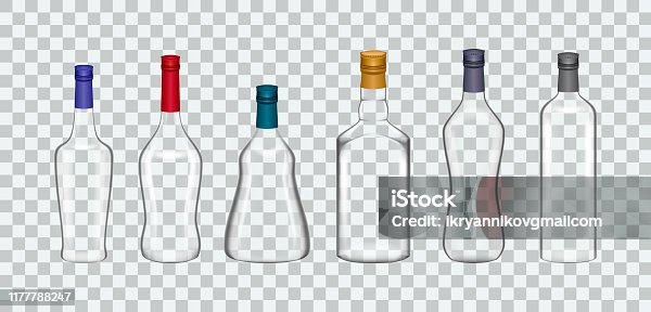 istock Transparent realistic templates glasses bottle on background vector 1177788247