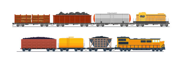 stockillustraties, clipart, cartoons en iconen met goederentrein met wagons, tanks, vracht, reservoirs. - goederentrein