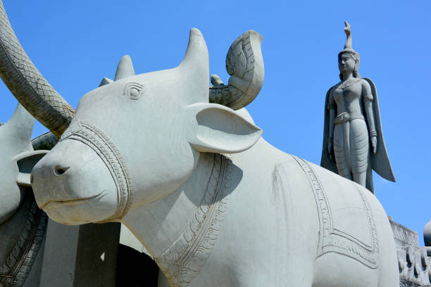 istock Mythological heavenly goddess rules a buffalo cart 1177789857