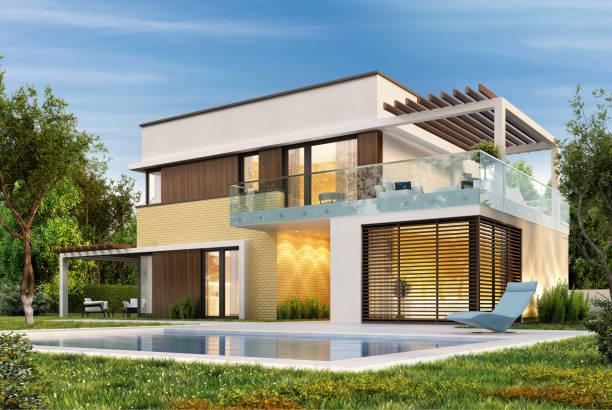istock Modern house with terrace and a swimming pool 1177798051