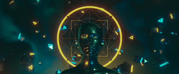 istock Abstract concept portrait of mistic face with magic sign. 3d illustration 1177801459