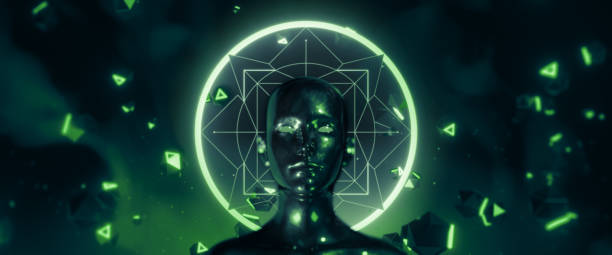 istock Abstract concept portrait of mistic face with magic sign. 3d illustration 1177801461