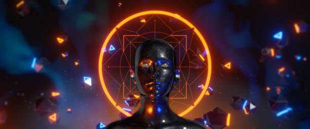 istock Abstract concept portrait of mistic face with magic sign. 3d illustration 1177801462